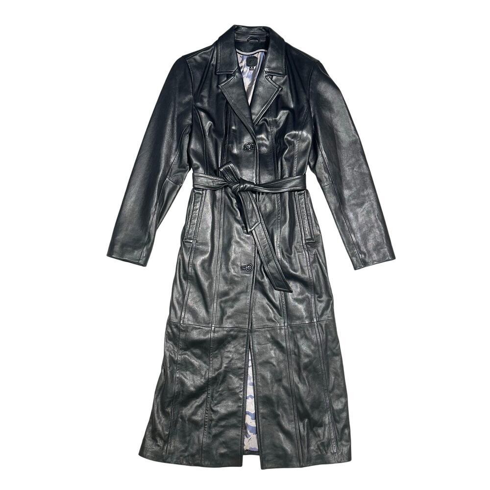 Wilsons Leather | Women | Black Chic Soft Genuine Leather Trench Coat | Medium - Picture 15 of 15